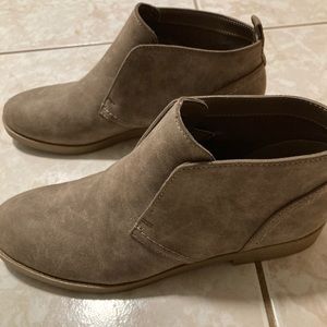 Faux suede tan booties, size 7